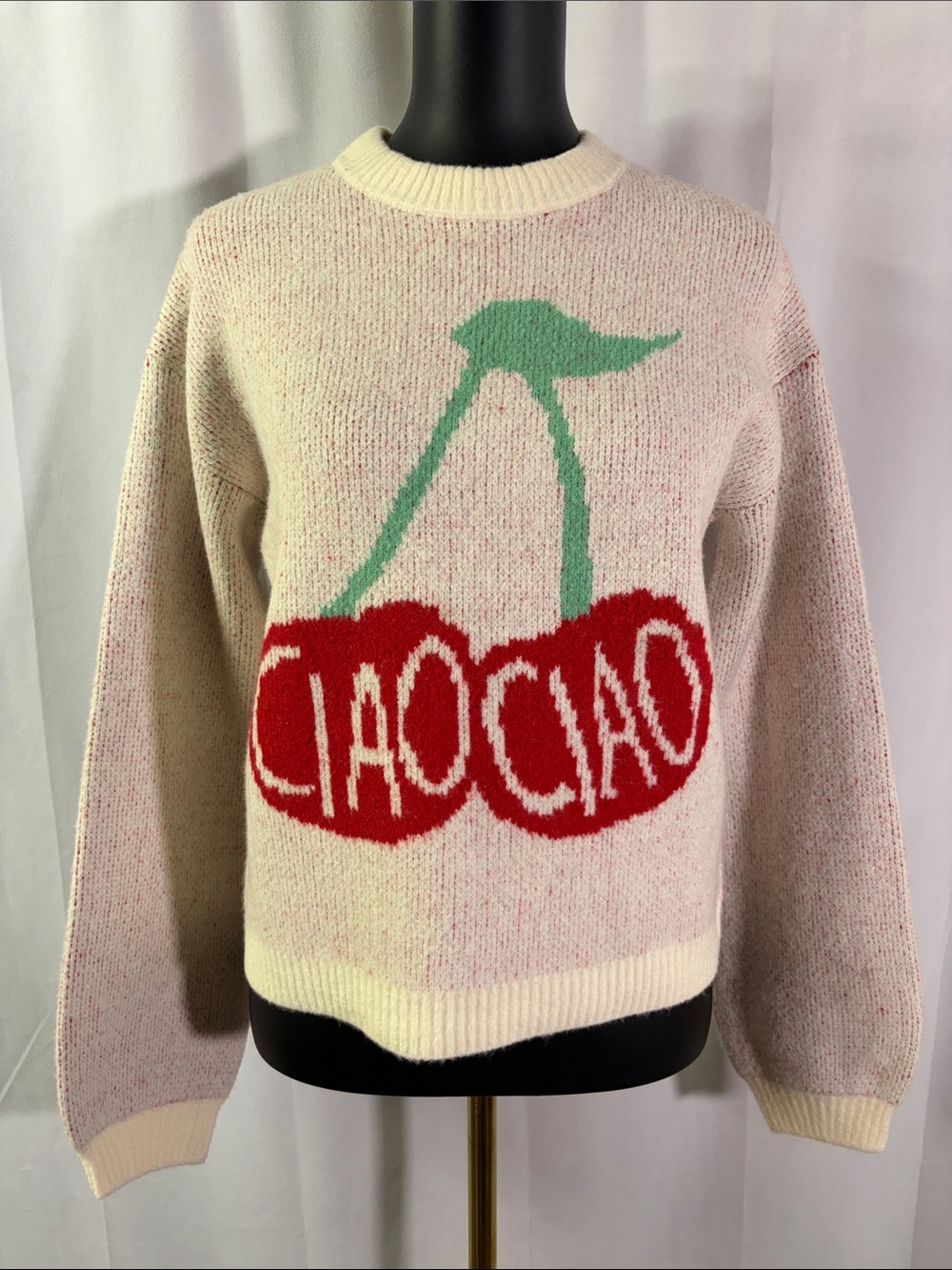 NWT A New Day White Multicolor Ciao Ciao Cherry Print Crewneck Sweater - Picture 2 of 16